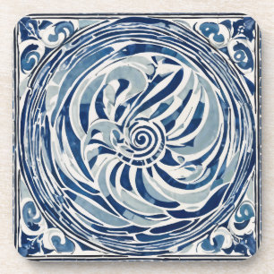 Blauweißes Swirl-Muster 02 Getränkeuntersetzer