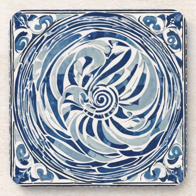 Blauweißes Swirl-Muster 02 Getränkeuntersetzer (Vorderseite)