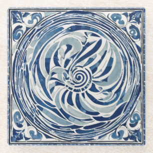 Blauweißes Swirl-Muster 02 Glasuntersetzer