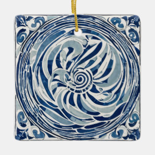 Blauweißes Swirl-Muster 02 Keramikornament