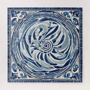 Blauweißes Swirl-Muster 02 Puzzle