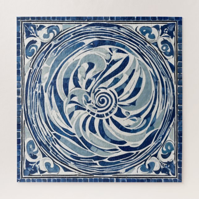 Blauweißes Swirl-Muster 02 Puzzle (Vertikal)