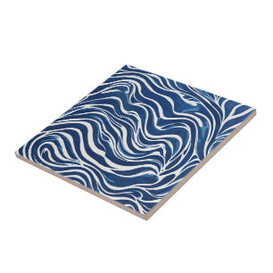 Blauweißes Swirl-Muster 06 Fliese