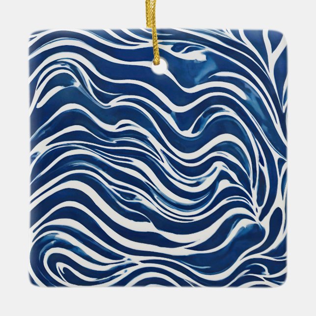 Blauweißes Swirl-Muster 06 Keramikornament (Vorderseite)