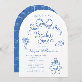 Blauweißes weißes, weißes Brautparty Einladung