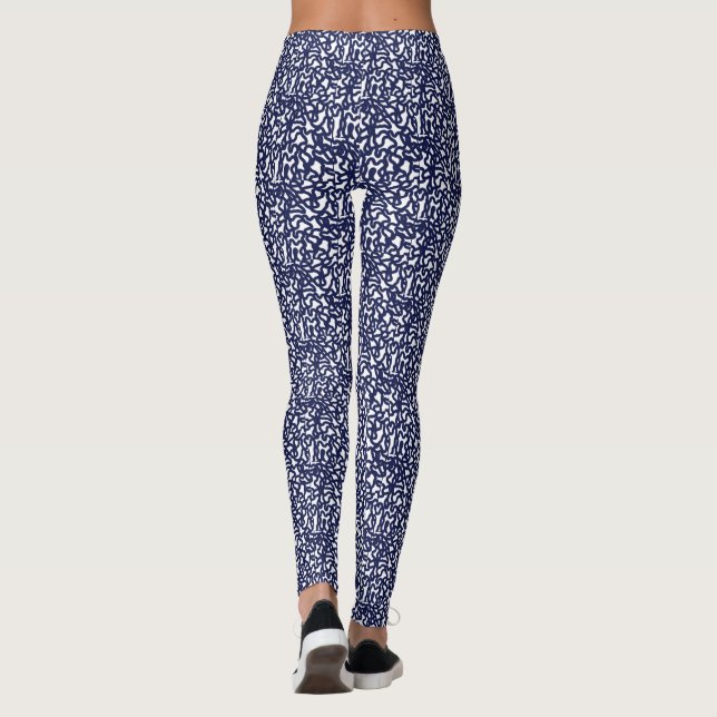 Blauweißes, zackiges Design Leggings (Rückseite)