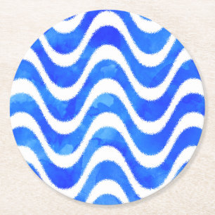 Blauwellen dekorativ Wasserfarbe Runder Pappuntersetzer