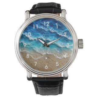 Blauwellige Harz-Optik Strand Sand nummeriert Armbanduhr