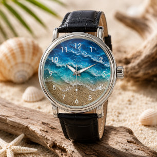 Blauwellige Harz-Optik Strand Sand nummeriert Armbanduhr