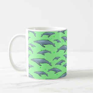 Blauwhale Muster auf hellgrünem Hintergrund Kaffeetasse