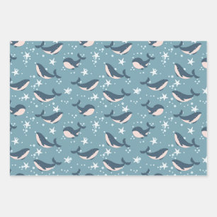 Blauwhalmuster Geschenkpapier Set