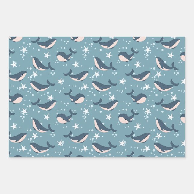 Blauwhalmuster Geschenkpapier Set (Vorderseite)