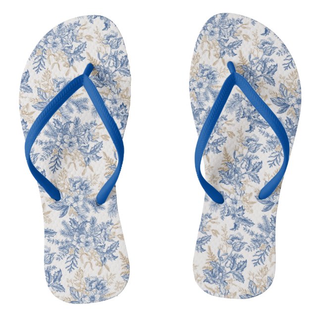 Blauwintermuster für Vintage Blume Flip Flops (Fußbett)