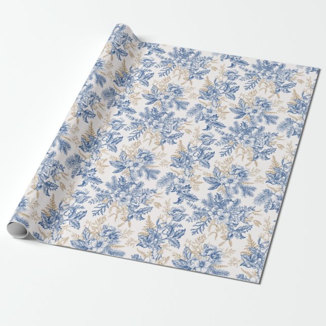 Blauwintermuster für Vintage Blume Geschenkpapier (Ungerollt)