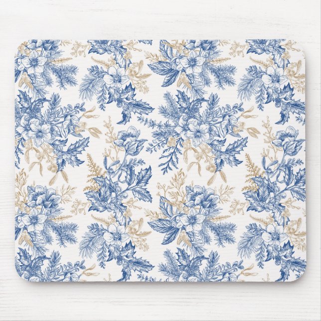 Blauwintermuster für Vintage Blume Mousepad (Vorne)