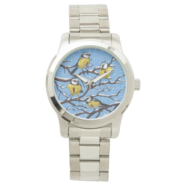 Blauzungenvögel im Winter Armbanduhr (Vorderseite)