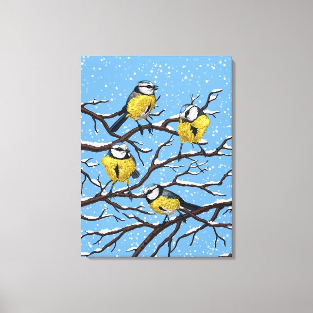 Blauzungenvögel im Winter Leinwanddruck (Vorderseite)