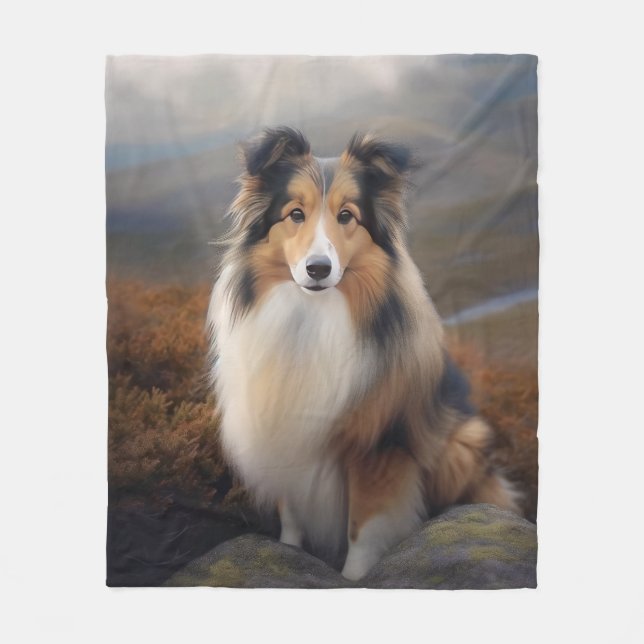 Blaze Face Sheltie Fleecedecke (Vorderseite)