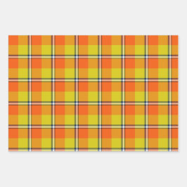 Blaze Orange and Bird Flower Plaid Geschenkpapier Set