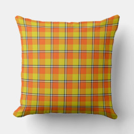 Blaze Orange and Bird Flower Plaid Kissen
