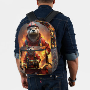 **"Blazing Brawn: The Otter Firefighter"*** Bedruckter Rucksack
