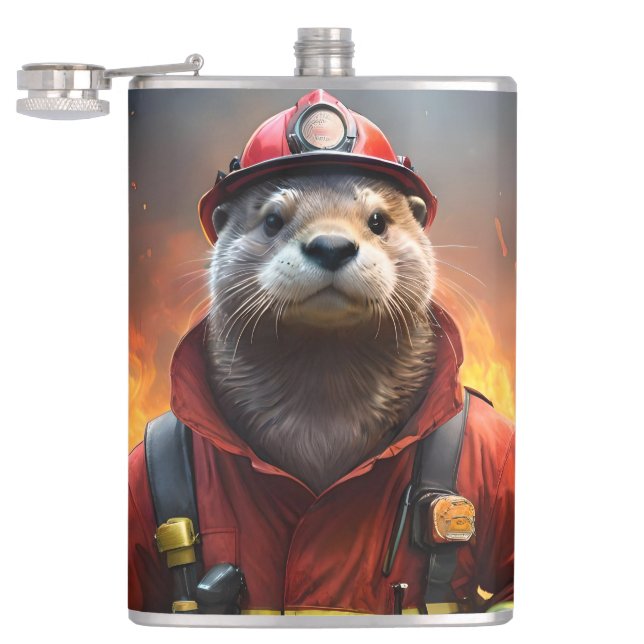 **"Blazing Brawn: The Otter Firefighter"*** Flachmann (Geöffnet)