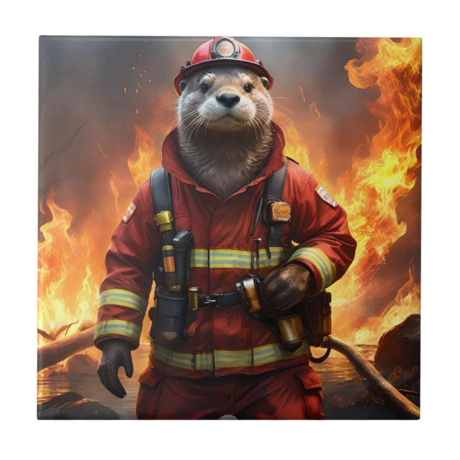 **"Blazing Brawn: The Otter Firefighter"*** Fliese (Vorderseite)