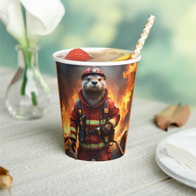 **"Blazing Brawn: The Otter Firefighter"*** Pappbecher (In Situ)
