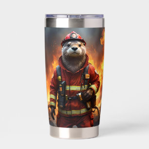**"Blazing Brawn: The Otter Firefighter"*** Thermobecher