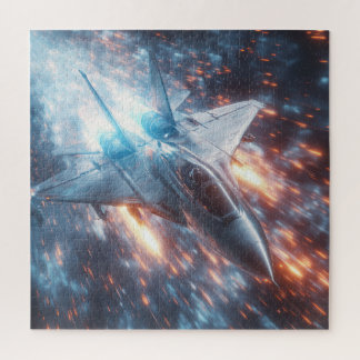 Blazing Jet Through Meteor Sparks - Sci-Fi Puzzle