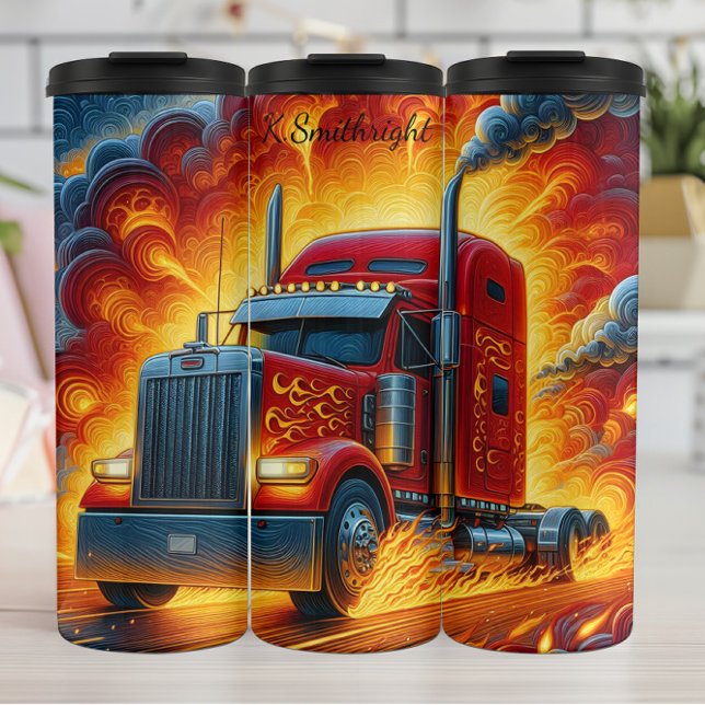 Blazing Red Semi Truck Flames Thermosbecher (Von Creator hochgeladen)