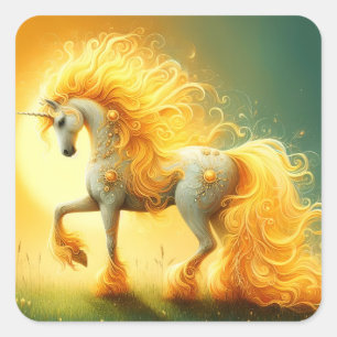 Blazing Sun Unicorn Quadratischer Aufkleber