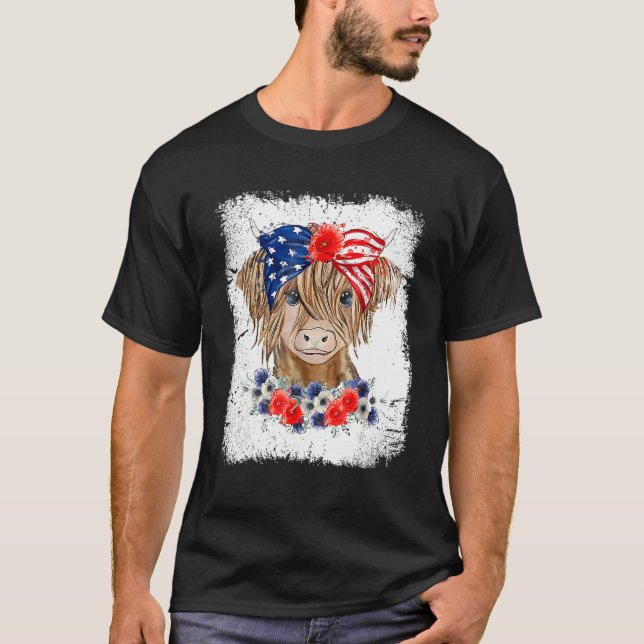 Bleached 4th Of July Long Haired Calf USA Patrioti T-Shirt (Vorderseite)