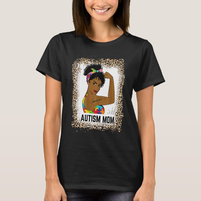 Bleached Autism Awareness Strong Mom Afro Mother B T-Shirt (Vorderseite)