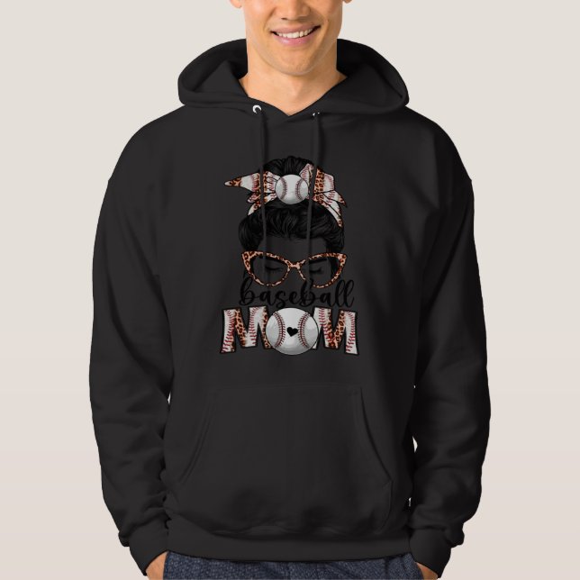 Bleached Baseball Mom Game Day Messy Bun Leopard P Hoodie (Vorderseite)