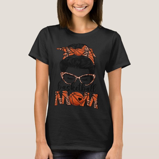 Bleached Basketball Mom Game Day Messy Bun Leopard T-Shirt (Vorderseite)