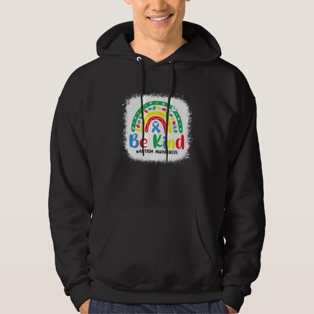 Bleached Be Kind Rainbow Blue Ribbon Autism Awaren Hoodie (Vorderseite)