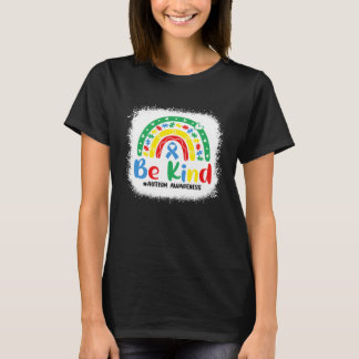 Bleached Be Kind Rainbow Blue Ribbon Autism Awaren T-Shirt