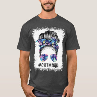Bleached Cat Mama Messy Hair Bun Sonnenblume Mutte T-Shirt