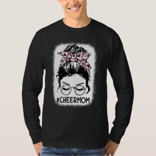 Bleached Cheer Mama Leopard Messy Bun Cheerleader  T-Shirt