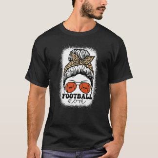 Bleached Football Mom With Leopard And Messy Bun W T-Shirt