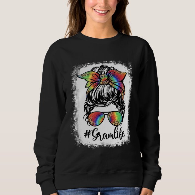 Bleached Gram Life Messy Bun Girl Leopard Cute Mot Sweatshirt (Vorderseite)