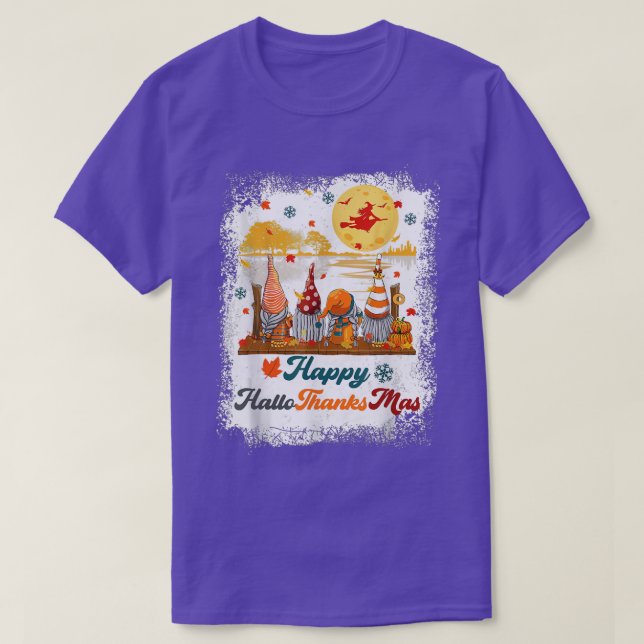 Bleached Happy Hallothanksmas Gnomes Witch Hallowe T-Shirt (Design vorne)