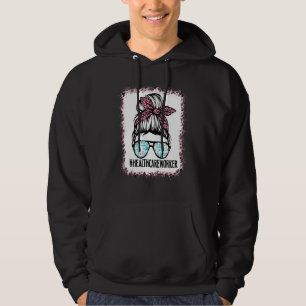 Bleached Healthcare Worker Life Messy Bun Leopard Hoodie