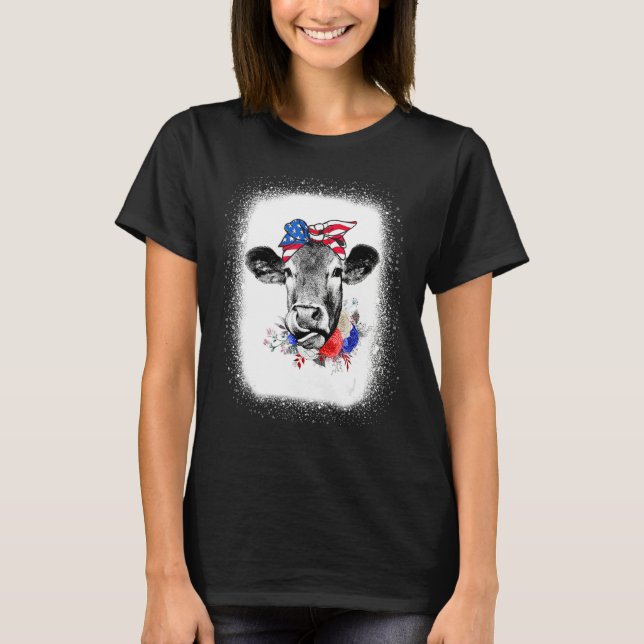Bleached Highland Cow American Flag Patriotic 4th  T-Shirt (Vorderseite)