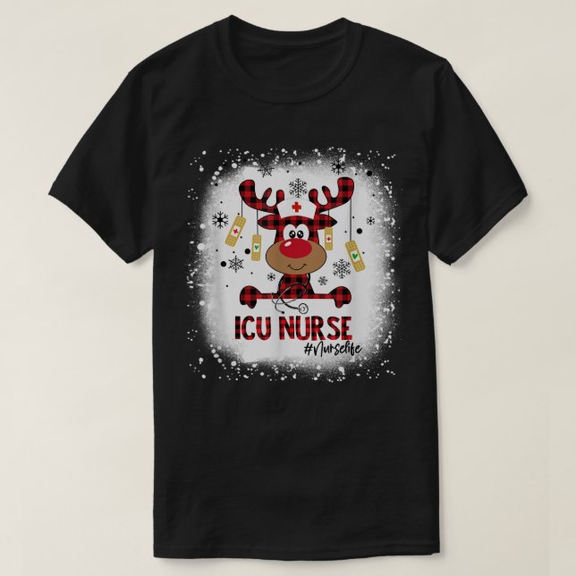 Bleached ICU Nurse Reindeer Christmas Pajama Xmas T-Shirt (Design vorne)