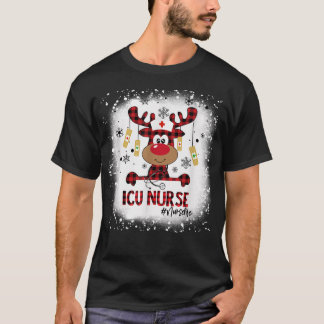 Bleached ICU Nurse Reindeer Christmas Pajama Xmas T-Shirt