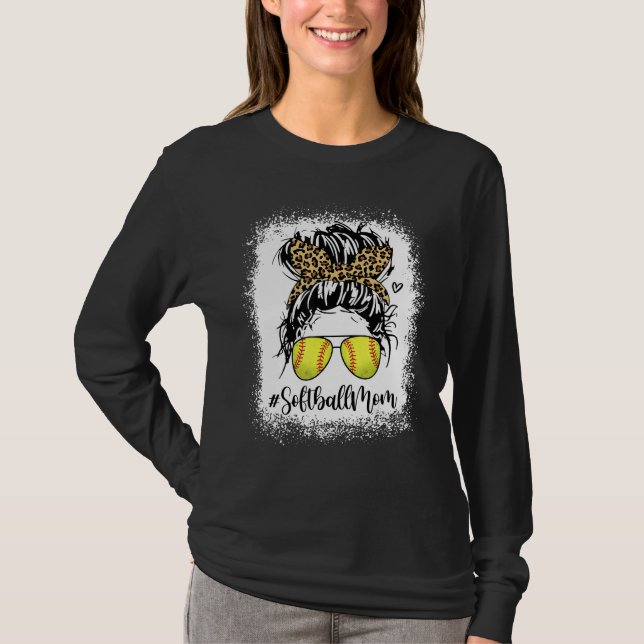 Bleached Leopard Softball Mom Game Day Messy Bun M T-Shirt (Vorderseite)