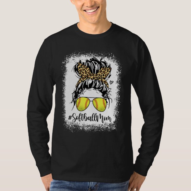 Bleached Leopard Softball Mom Game Day Messy Bun M T-Shirt (Vorderseite)