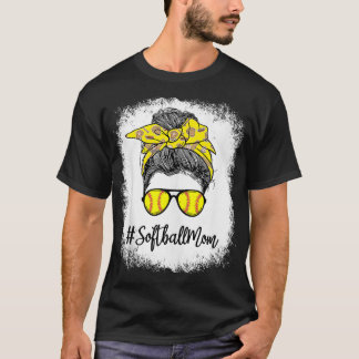 Bleached Life Softball Mama Leopard Messy Bun Hair T-Shirt
